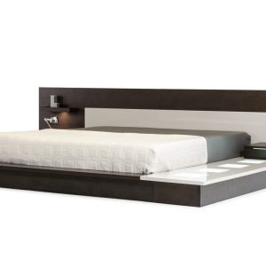 Queen Modrest Torino Contemporary Brown Oak & Grey Platform Bed w/ Lights