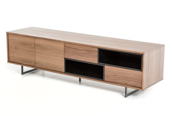 Modrest Torlonia Modern Walnut & Black TV Stand