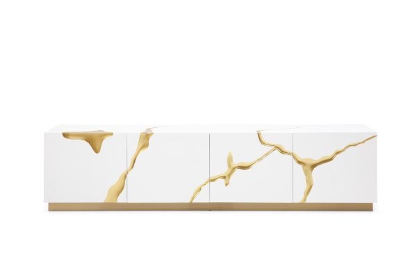 Modrest Aspen Modern White & Gold TV Stand