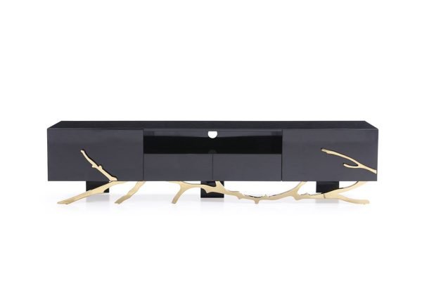 Modrest Legend Modern Black & Champagne Gold 87" TV Stand
