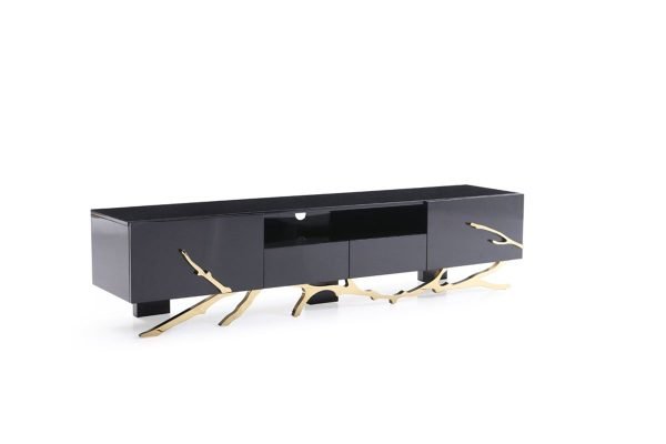 Modrest Legend Modern Black & Champagne Gold 87" TV Stand - Image 2