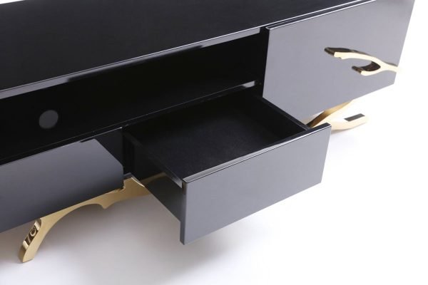 Modrest Legend Modern Black & Champagne Gold 87" TV Stand - Image 4