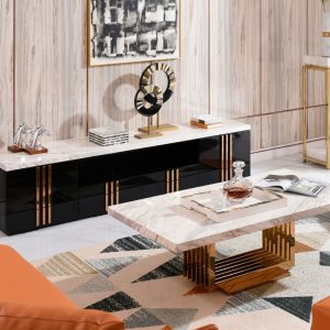 Modrest Kingsley Modern Marble & Rosegold TV Stand