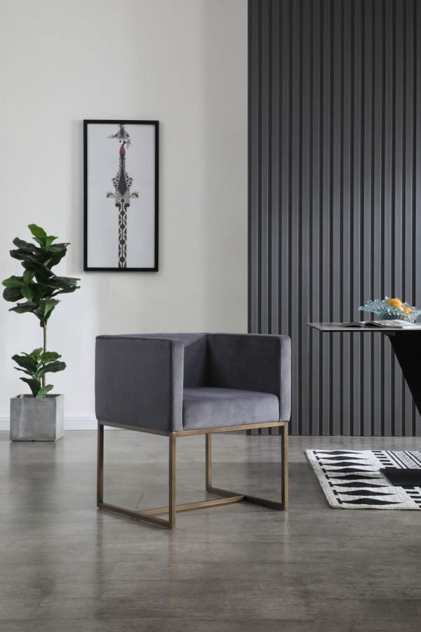 Modrest Marty - Modern Dark Grey & Copper Antique Brass Dining Chair - Image 3