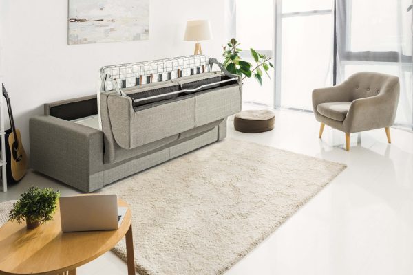 Modrest Made in Italy Urrita - Modern Gray Fabric Sofa Bed w/ Full Size Mattress - Image 3