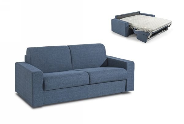 Modrest Made in Italy Urrita - Modern Blue Fabric Sofa Bed w/Full Size Mattress