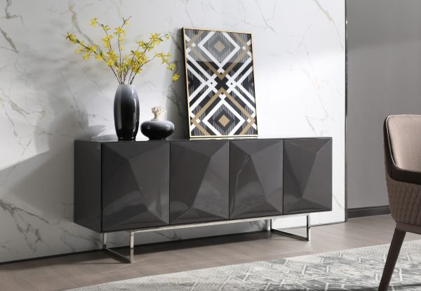 Modrest Vanguard - Modern Dark Grey High Gloss Buffet - Image 3