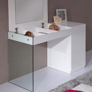 Volare Modern White Floating Glass Vanity w/ Mirror