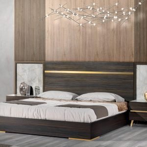 Nova Domus Velondra - Eastern King Modern Eucalypto + Marble Bed with Two Nightstands