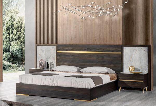 Nova Domus Velondra - Eastern King Modern Eucalypto + Marble Bed with Two Nightstands