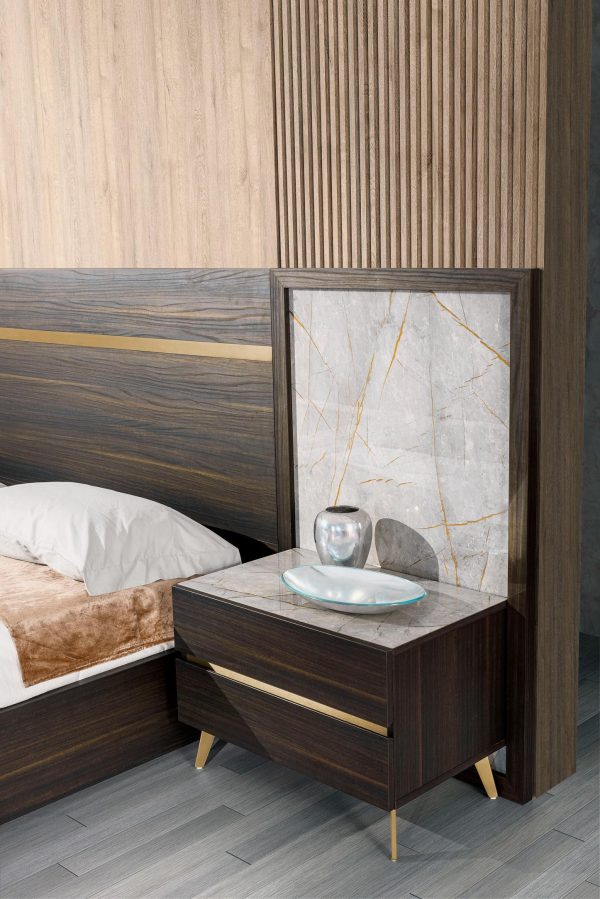 Nova Domus Velondra - Eastern King Modern Eucalypto + Marble Bed with Two Nightstands - Image 2
