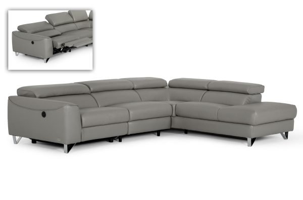 Divani Casa Versa - Modern Grey Teco-Leather Right Facing Sectional Sofa with Recliner - Image 2