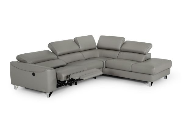 Divani Casa Versa - Modern Grey Teco-Leather Right Facing Sectional Sofa with Recliner - Image 3