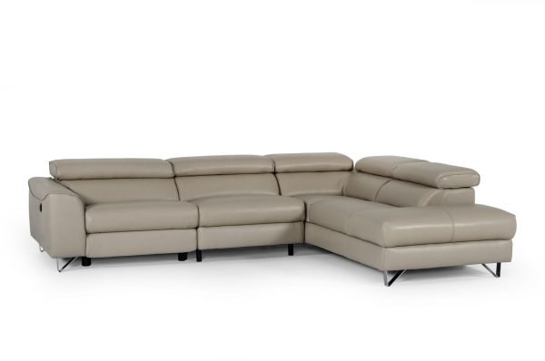 Divani Casa Versa - Modern Light Taupe Eco-Leather Right Facing Sectional Sofa with Recliner - Image 3