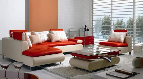 B 205 Modern Red and White Leather Sectional Sofa Set - Image 2