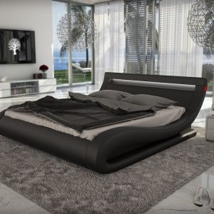 California King Modrest Corsica - Contemporary Black Leatherette Bed with Headboard Lights