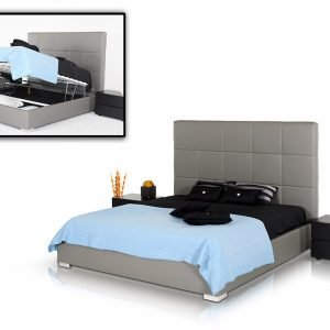 Eastern King Messina Modern Grey Eco Leather Bed w/ Lift Storage