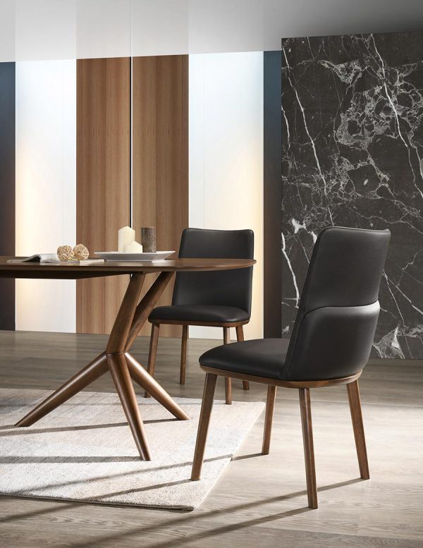 Modrest Utah - Modern Walnut and Brown Eco-Leather Dining Chair- Set of 2 - Image 2