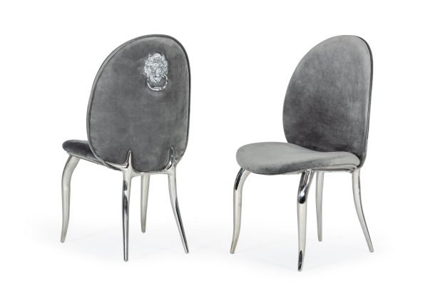 Modrest Vince - Glam Grey Velvet Dining Chair Set of 2