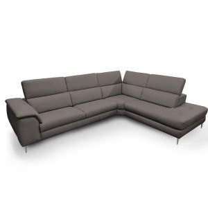 Coronelli Collezioni Viola - Italian Contemporary Grey Leather Right Facing Sectional Sofa