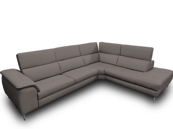 Coronelli Collezioni Viola - Italian Contemporary Grey Leather Right Facing Sectional Sofa - Image 2