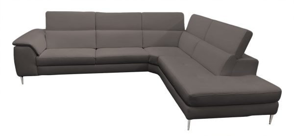 Coronelli Collezioni Viola - Italian Contemporary Grey Leather Right Facing Sectional Sofa - Image 3
