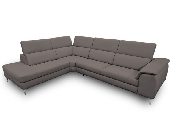 Coronelli Collezioni Viola - Italian Contemporary Grey Leather Left Facing Sectional Sofa - Image 2