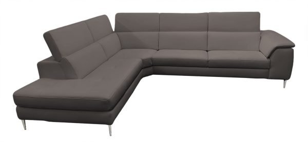 Coronelli Collezioni Viola - Italian Contemporary Grey Leather Left Facing Sectional Sofa - Image 3