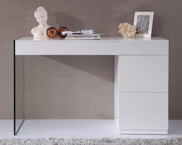 Volare Modern White Floating Glass Vanity w/ Mirror - Image 3