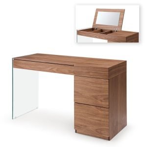 Modrest Volare - Modern Walnut Floating Glass Vanity with Mirror