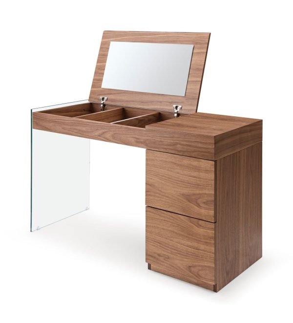 Modrest Volare - Modern Walnut Floating Glass Vanity with Mirror - Image 3