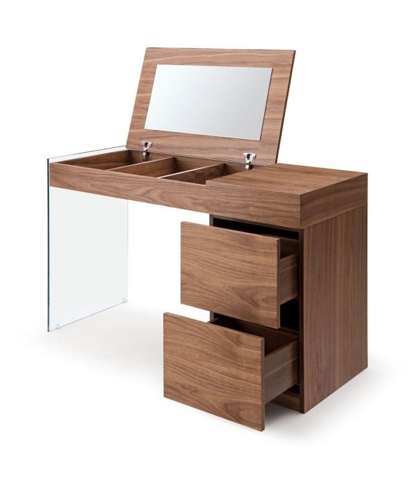 Modrest Volare - Modern Walnut Floating Glass Vanity with Mirror - Image 4