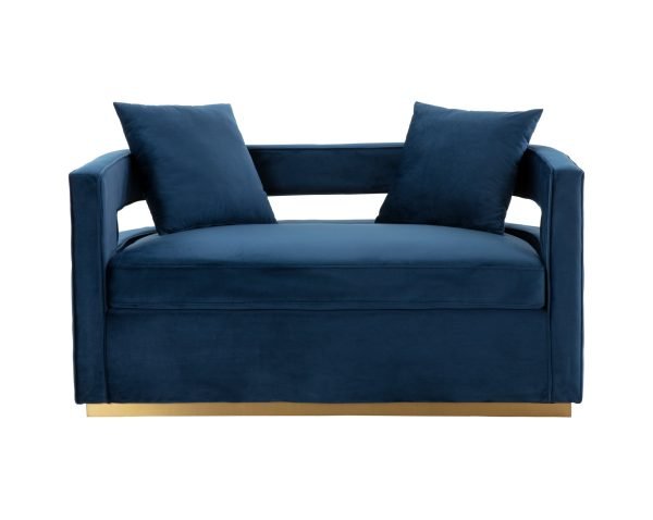 Modrest Wells - Modern Blue Velvet Loveseat - Image 2