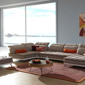 David Ferrari West End - Italian Beige Fabric + White Leather Modular Sectional Sofa
