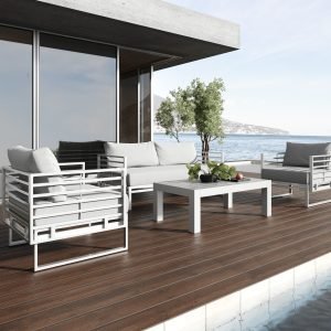 Renava Wharf - Outdoor Light Grey and White Sofa Set