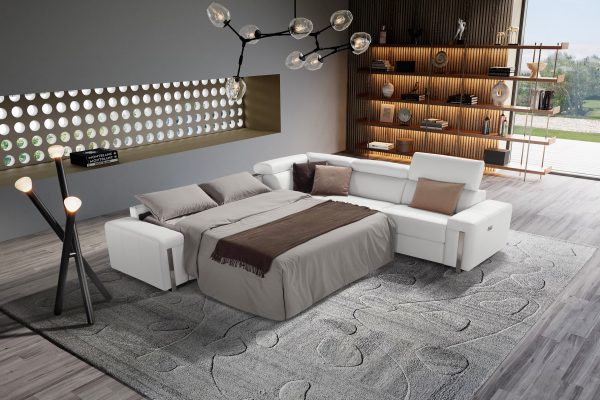 Estro Salotti Bogart - Italian Modern White Leather Sectional Sofa Bed with Recliner - Image 3