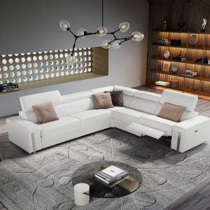 Estro Salotti Bogart - Italian Modern White Leather Sectional Sofa Bed with Recliner