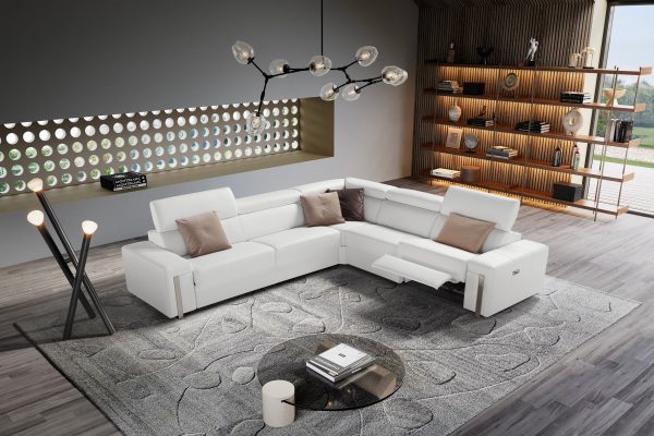 Estro Salotti Bogart - Italian Modern White Leather Sectional Sofa Bed with Recliner