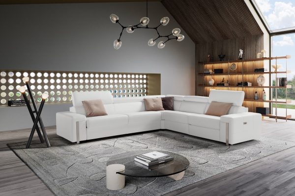 Estro Salotti Bogart - Italian Modern White Leather Sectional Sofa Bed with Recliner - Image 2