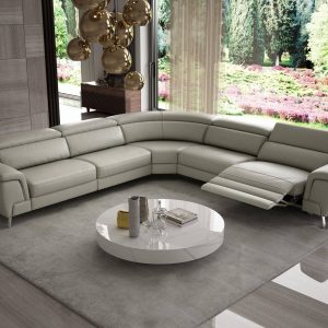 Coronelli Collezioni Wonder - Italian Modern Grey Leather Sectional Sofa with Recliners