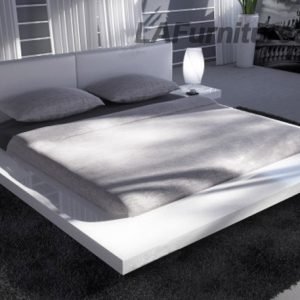 Queen Opal White Gloss Japanese Style Platform Bed with Nightstands