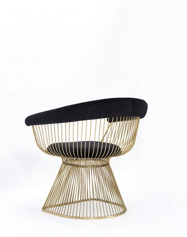 Modrest Chandler Black Velvet & Gold Dining Chair - Image 4