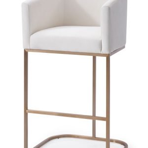 Modrest Yukon - Modern White Fabric & Brushed Bronze Bar Chair