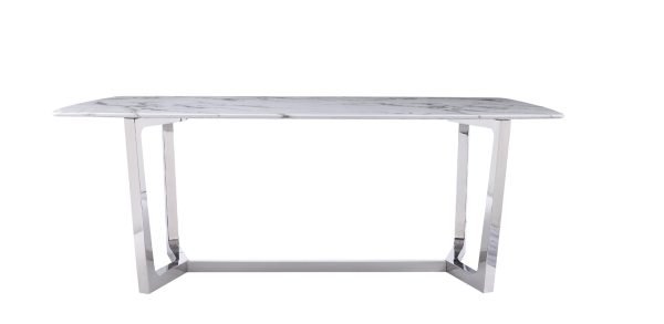 Modrest Garrett Modern White Faux Marble & Stainless Steel Dining Table - Image 3