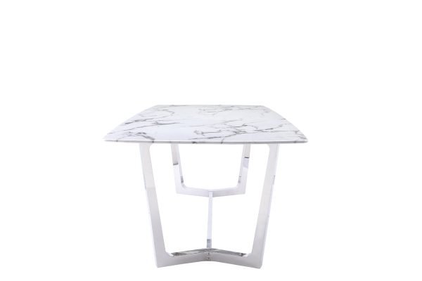 Modrest Garrett Modern White Faux Marble & Stainless Steel Dining Table - Image 2