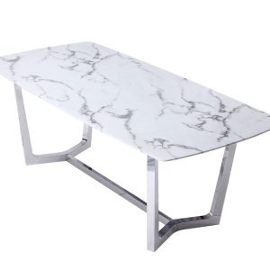 Modrest Garrett Modern White Faux Marble & Stainless Steel Dining Table