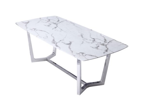 Modrest Garrett Modern White Faux Marble & Stainless Steel Dining Table